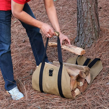 Bolso Leñero Asas Leña Soporte Leña Jardín Estufa Parrilla Beige