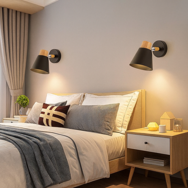 Aplique Nórdico Lampara Metal Y Madera Dormitorio Living Negro
