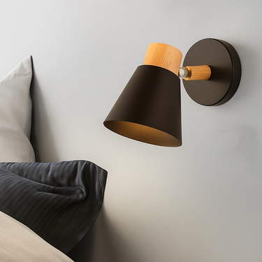 Aplique Nórdico Lampara Metal Y Madera Dormitorio Living Negro