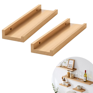 Set X2 Estantes Flotantes Madera Modernos Minimalista Marrón Claro