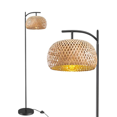 Lámpara de pie con arco y pantalla de rattan