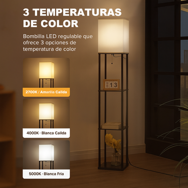 Lámpara De Pie Con 3 Estantes Moderna Deco Living