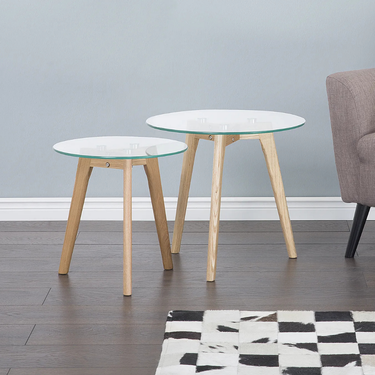 Set X2 Mesa Ratona Living Vidrio Redonda Nido Homilu