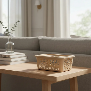 Caja Cesto Canasto Organizador Con Tapa Plástico Diseño M Uz