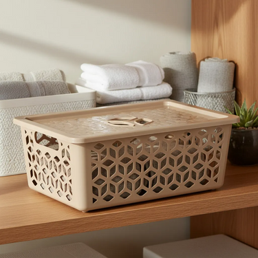 Caja Cesto Organizador Canasto Con Tapa Plástico Chica