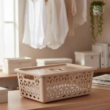 Caja Cesto Organizador Canasto Con Tapa Plástico Chica