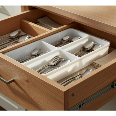 Caja Organizador Cubiertos Multiuso Cocina Baño Con Tapa