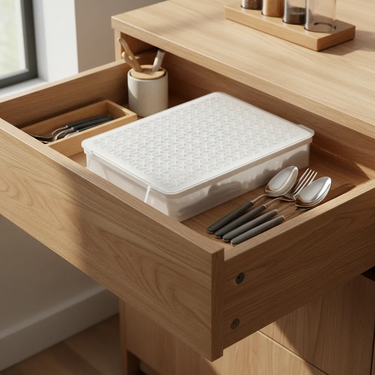 Caja Organizador Cubiertos Multiuso Cocina Baño Con Tapa