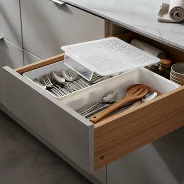 Caja Organizador Cubiertos Multiuso Cocina Baño Con Tapa