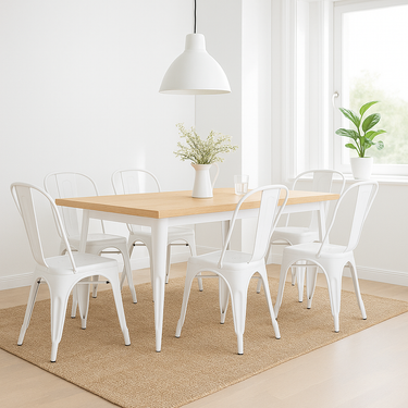Juego De Comedor Tolix Mesa Madera 120x70 + 6 Sillas Iron