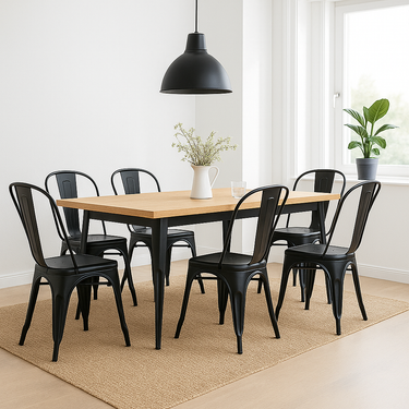 Juego De Comedor Tolix Mesa Madera 120x70 + 6 Sillas Iron