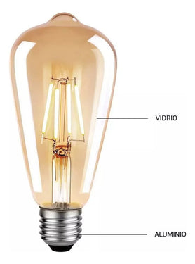 Lampara Filamento Led Pera Ambar 4w Vintage Retro