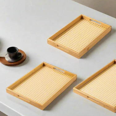 Bandeja Para Desayuno Madera De Mimbre Bambú Deco Homilu