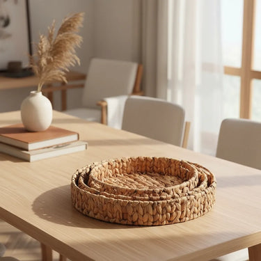 Set X3 Bandejas Fibras Naturales Redondas Jacinto De Agua