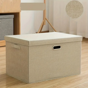 Baúl Organizador Caja Plegable Tela Para Dormitorio Homilu Beige Liso