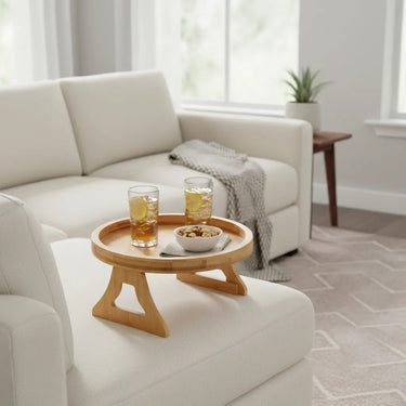 Bandeja Soporte Posa Vasos Para Sillon De Bambu Marrón Claro