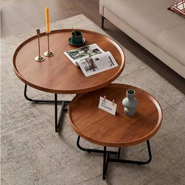 Set X2 Mesa Ratona Centro Redonda Nido Living Madera Homilu Marrón