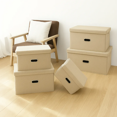 Baúl Organizador Caja Plegable Tela Para Dormitorio Homilu Beige Liso