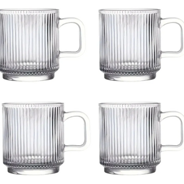 Set X4 Tazas Vidrio Labrado Relieve Lineas Verticales Homilu Trasparente Labrado