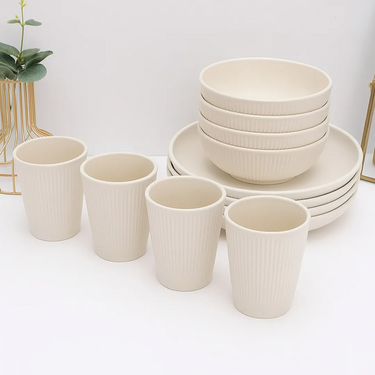 Juego De Vajilla Ecológica 18 Piezas Cocina Excelente Beige Liso