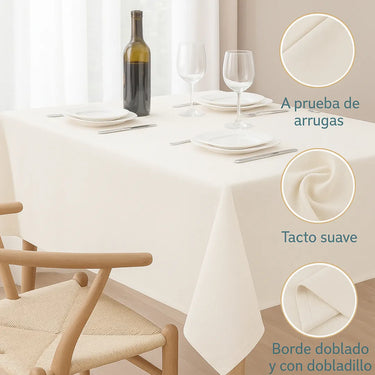 Mantel Impermeable 132x140 Rectangular Cocina Comedor Blanco