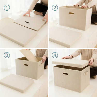 Baúl Organizador Caja Plegable Tela Para Dormitorio Homilu Beige Liso