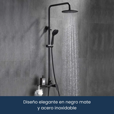 Barra Columna Ducha Acero Inox Redonda C/teléfono Negro Mate