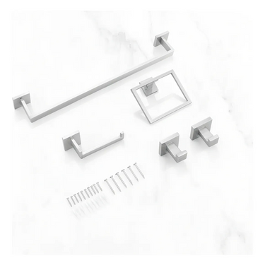 Set De Accesorios Premium P/ Baño Acero Inox Macizo 5 Piezas