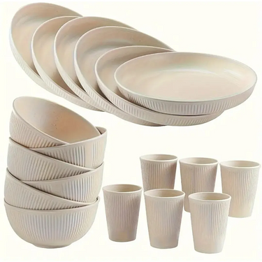 Juego De Vajilla Ecológica 18 Piezas Cocina Excelente Beige Liso