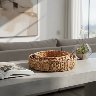 Set X3 Bandejas Fibras Naturales Redondas Jacinto De Agua