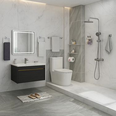 Set De Accesorios Premium P/ Baño Acero Inox Macizo 5 Piezas