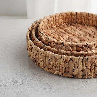 Set X3 Bandejas Fibras Naturales Redondas Jacinto De Agua