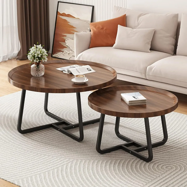 Set X2 Mesa Ratona Centro Redonda Nido Living Madera Homilu Marrón