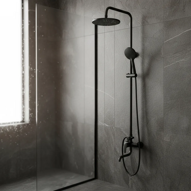 Barra Columna Ducha Acero Inox Redonda C/teléfono Negro Mate