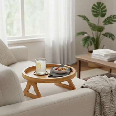 Bandeja Soporte Posa Vasos Para Sillon De Bambu Marrón Claro