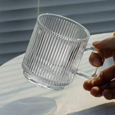 Set X4 Tazas Vidrio Labrado Relieve Lineas Verticales Homilu Trasparente Labrado