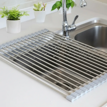 Escurridor Enrollable Platos Vajilla Cocina Plegable Gris