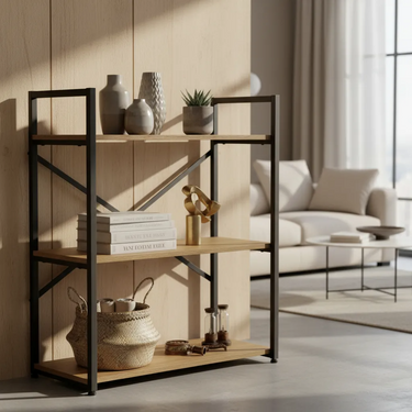 Estanteria Baja 3 Estantes Industrial Hierro Madera Living