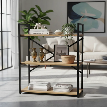 Estanteria Baja 3 Estantes Industrial Hierro Madera Living