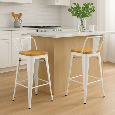 Set X2 Juego Taburete Banqueta Tolix Metal Asiento Madera
