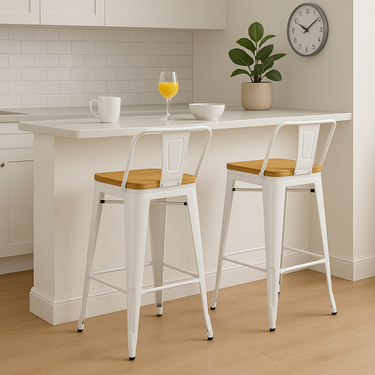 Set X2 Juego Taburete Banqueta Tolix Metal Asiento Madera