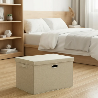 Baúl Organizador Caja Plegable Tela Para Dormitorio Homilu Beige Liso
