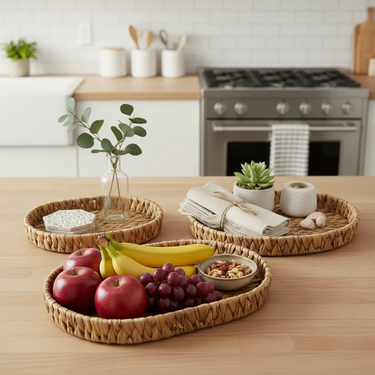 Set X3 Bandejas Fibras Naturales Ovaladas Organización Deco