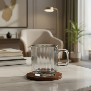 Set X4 Tazas Vidrio Labrado Relieve Lineas Verticales Homilu Trasparente Labrado