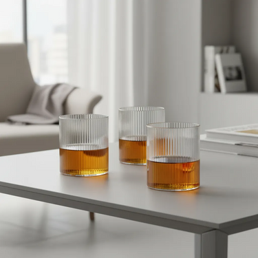 Set X4 Vaso Labrado Relieve Lineas Verticales Homilu Trasparente