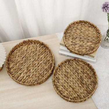 Set X3 Bandejas Fibras Naturales Redondas Jacinto De Agua