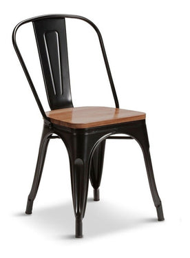 Silla Tolix Metálica Vintage Asiento En Madera Comedor