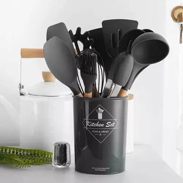 Kit Set X12 Utensilios Cocina Madera Y Silicona Excelente
