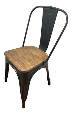Silla Tolix Metálica Vintage Asiento En Madera Comedor