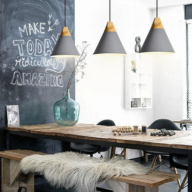 Lampara Colgante Techo Campana Nordica Metal Madera Excelent Gris